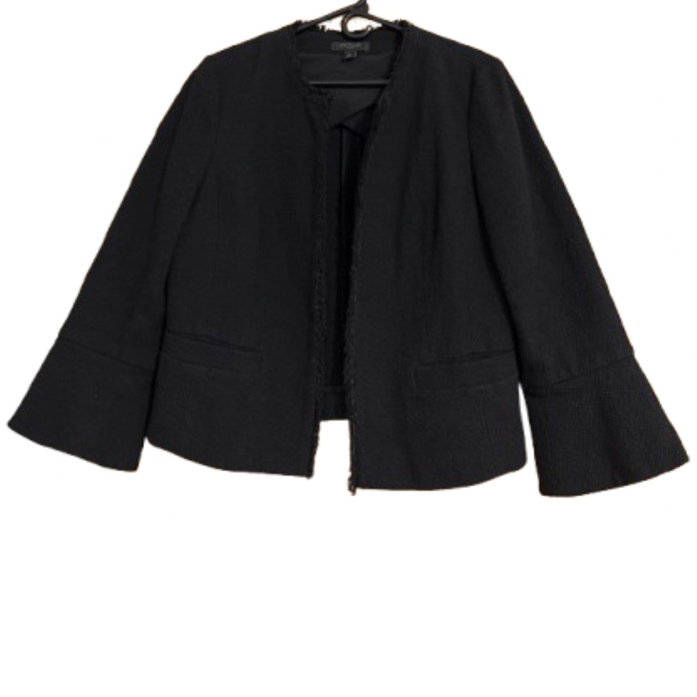 Ann Taylor Women’s Black Frayed Trim Open Front Tweed Blazer Jacket Sz-12P